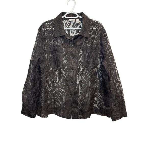Chicos black semi sheer button down shirt womens XL whimsigoth witchy artsy boho - Picture 1 of 7